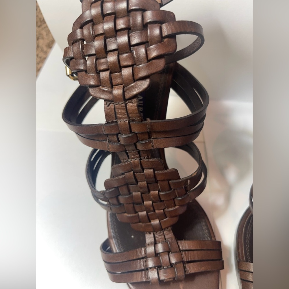 RALPH LAUREN COLLECTION PURPLE LABEL BROWN LEATHER HEELS ANKLE STRAP 7.5 ITALY - Picture 3 of 16